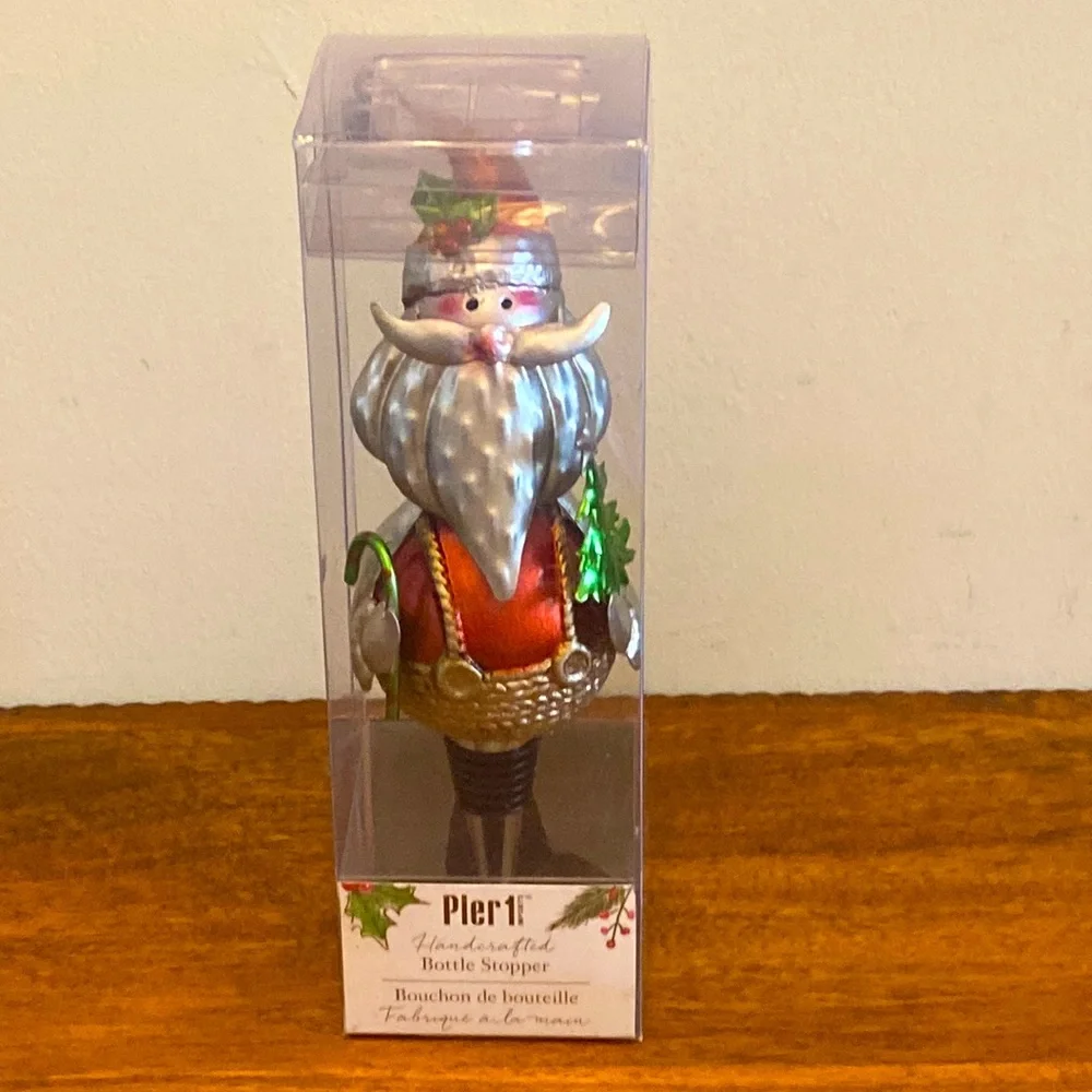 NWT Pier 1 Christmas Santa Wine Bottle Stopper Holiday New